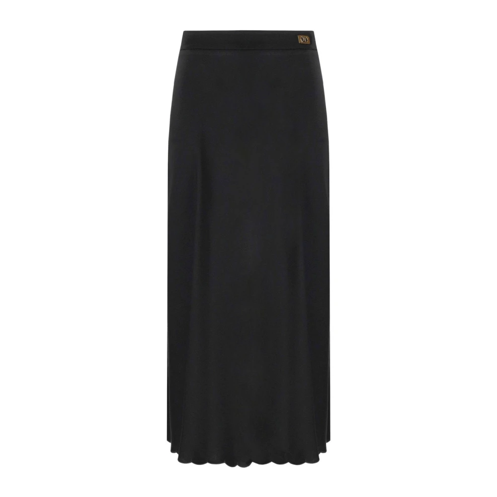 Elisabetta Franchi Black Satin Midi Skirt With Embroidered Scallops - Female - Midi Skirts - Xs - Skirts