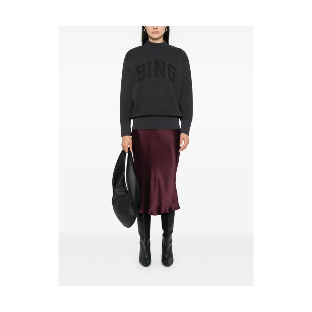 Anine Bing Zwarte Jersey Sweatshirt met Logo Print Black Dames