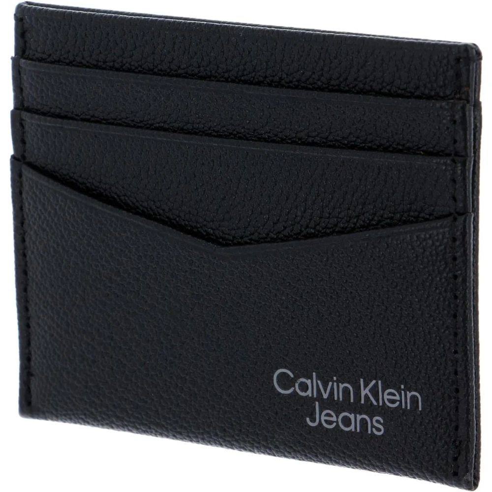Calvin Klein Heren Portemonnee Zwart Lederen Kaarthouder Black Heren