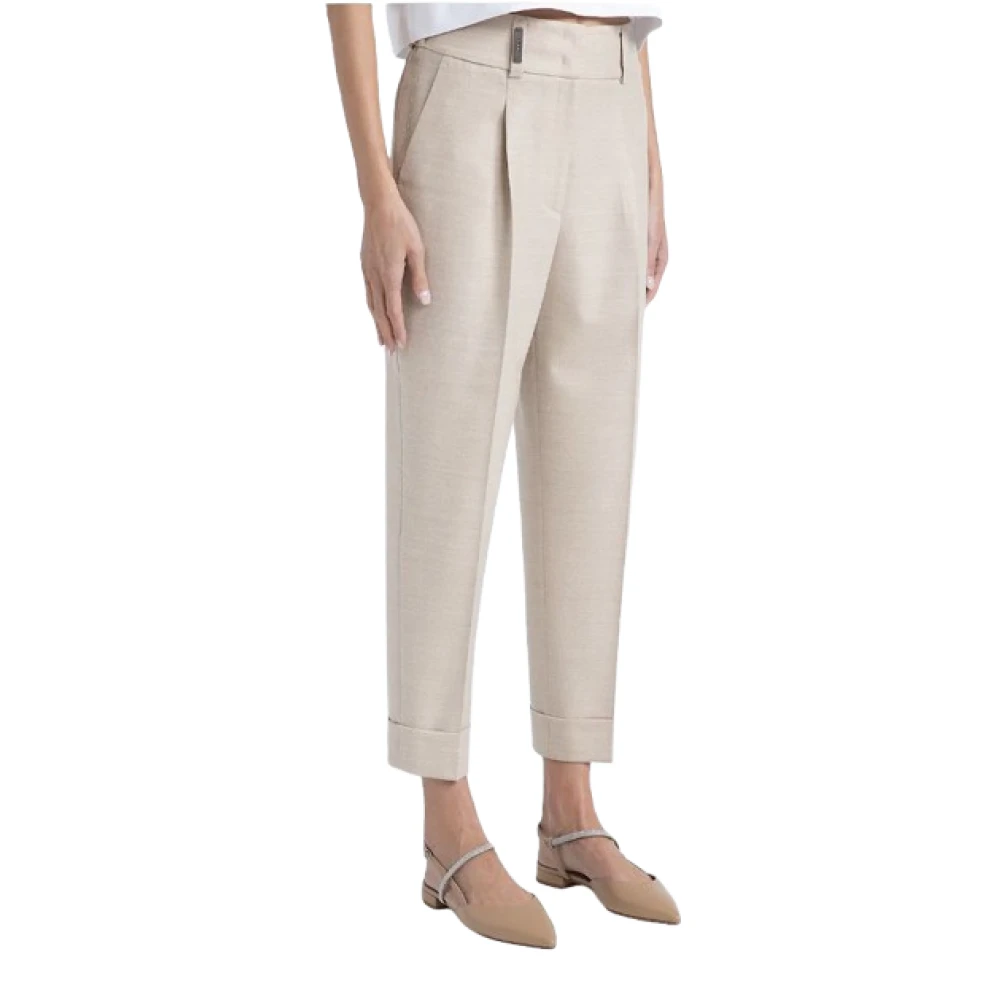 PESERICO Kraalversierde Interlock-broek met elastische tailleband Beige Dames