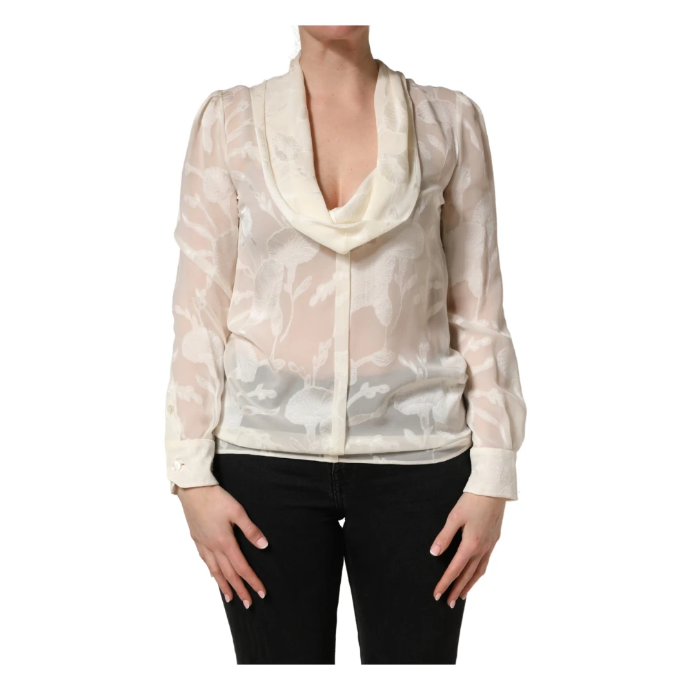 Dolce & Gabbana Women's White Floral Semi Sheer Silk Blouse - Blouses - S - Blouses & Shirts