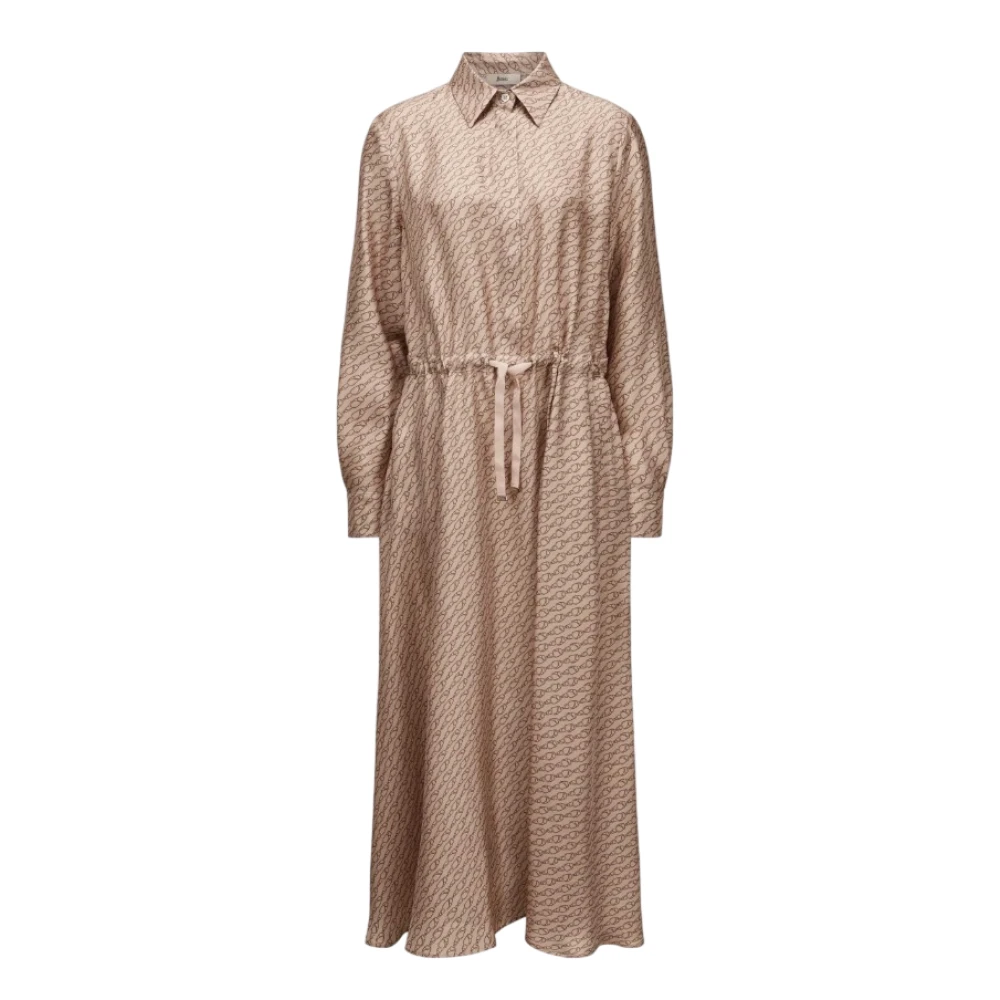 Herno Kvinno Brun Klänningar Dam, S, Läder, Silk Shirt Dress