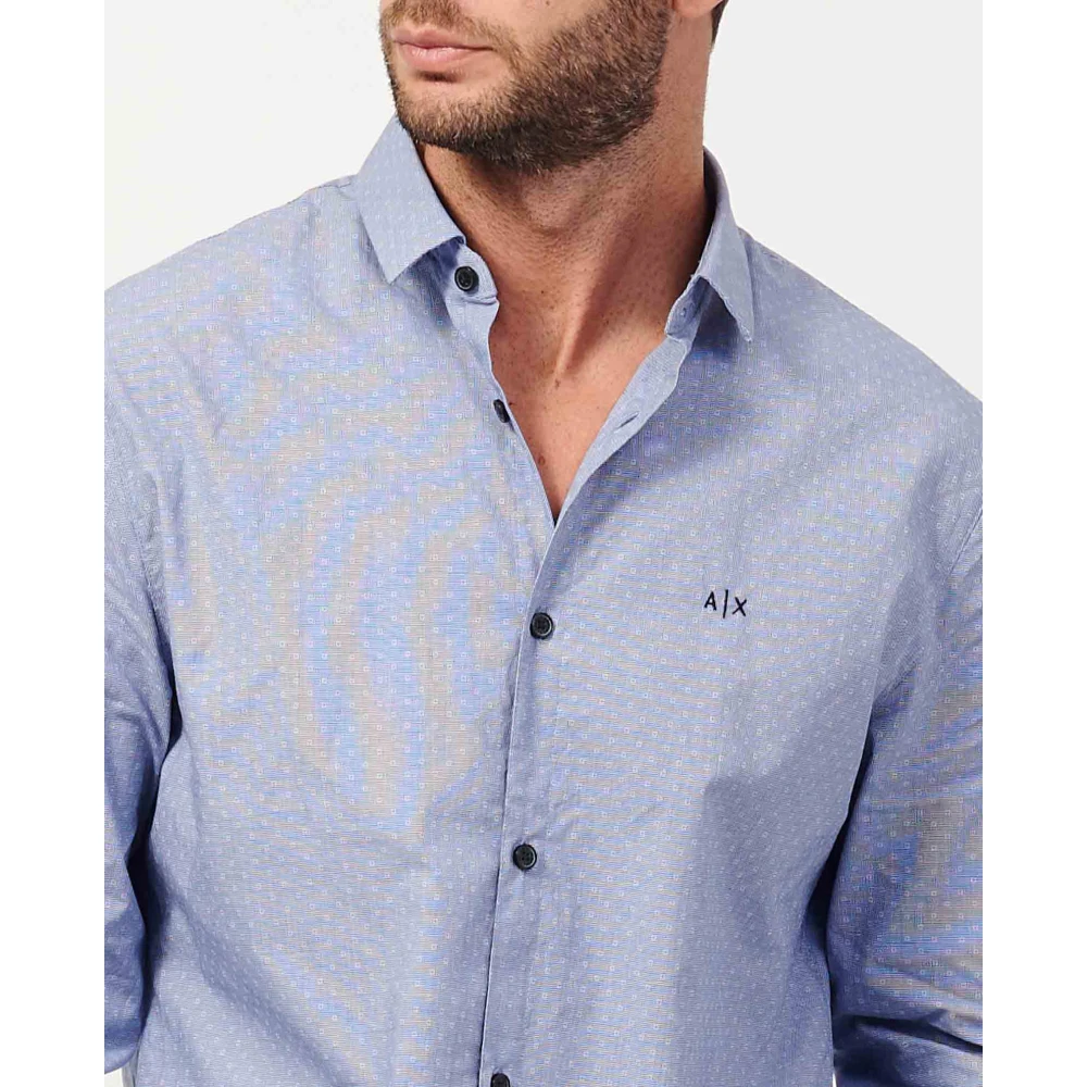 Armani Exchange Clear Blue Slim Fit Overhemd met Contrastknopen Blue Heren