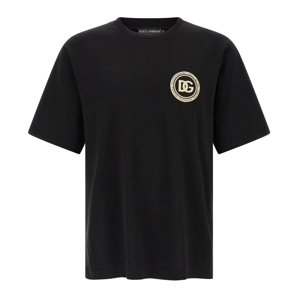 Dolce & Gabbana Men's Black T-Shirts, Xl, Cotton T-Shirt With Logo Patch