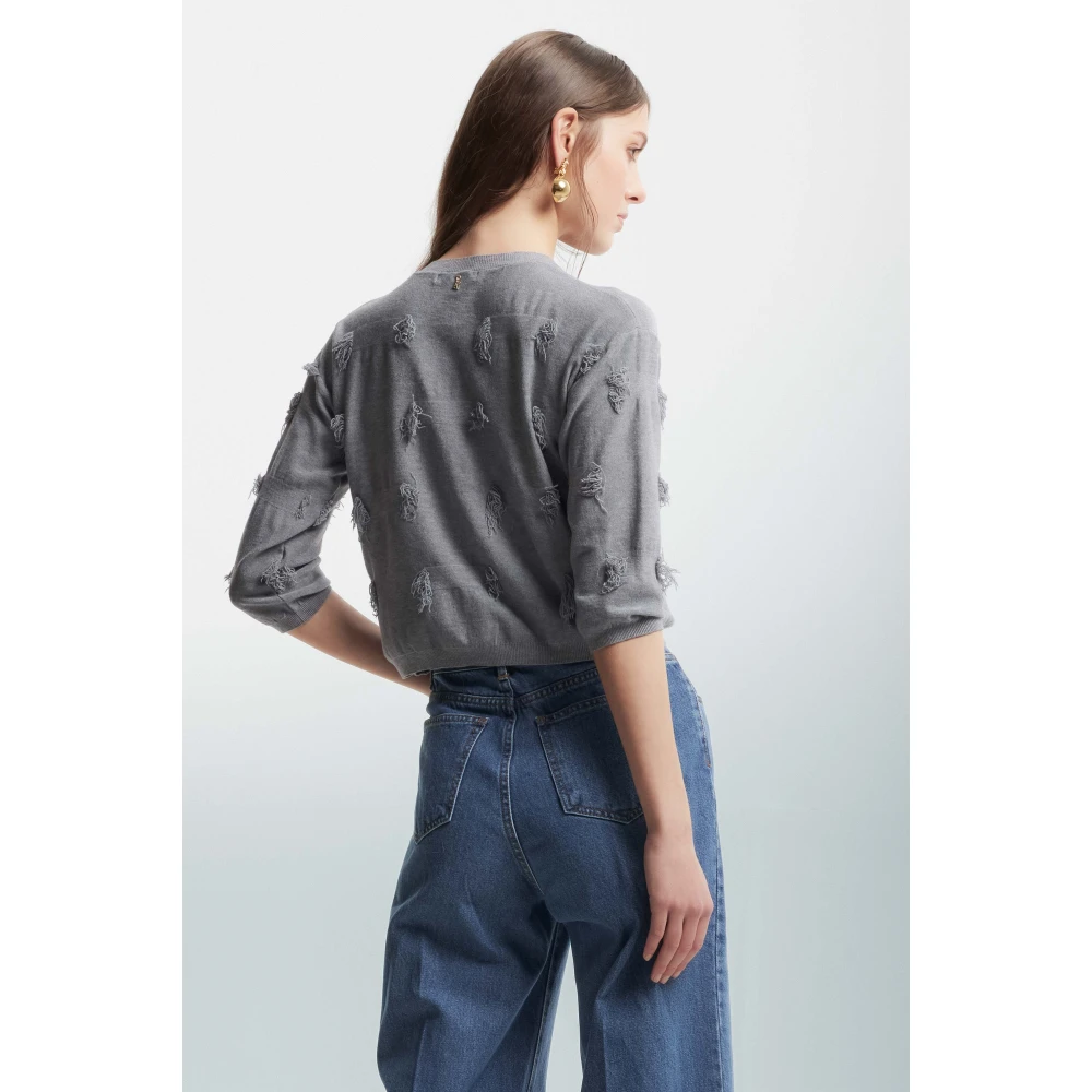 Kocca Fringed Cardigan met Toon-op-Toon Knopen Gray Dames