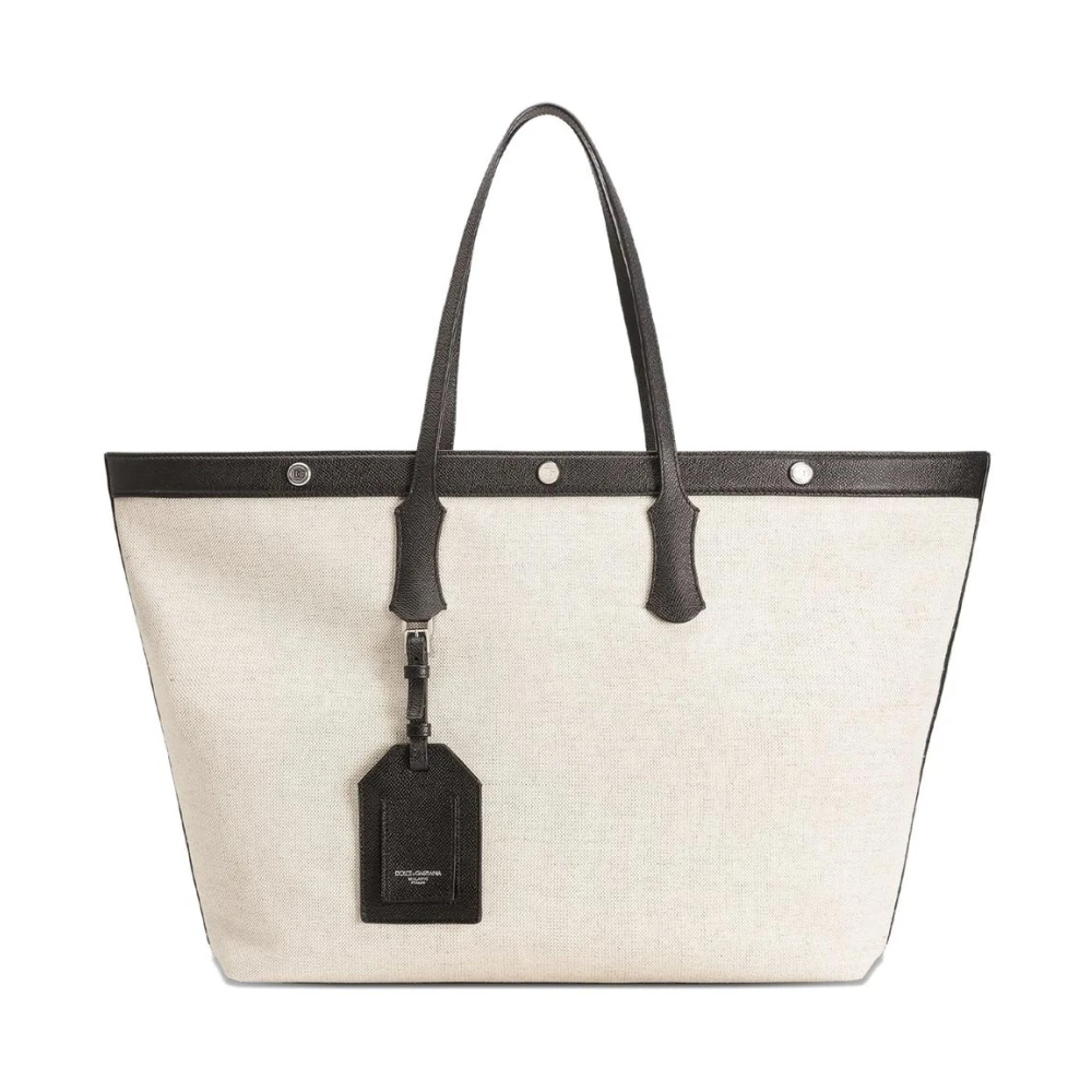 Dolce & Gabbana Vit Canvas Och Läderdetaljer Tote Bag