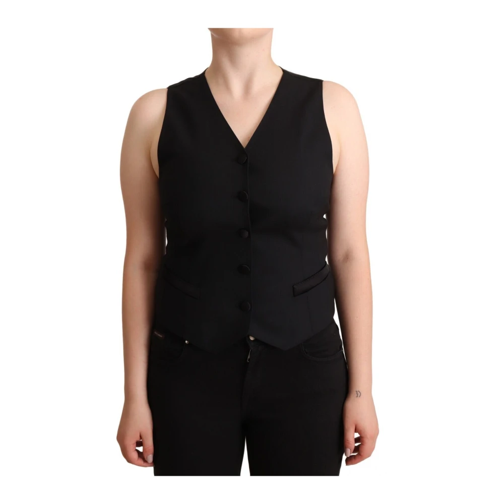 Dolce & Gabbana Black Waistcoats, Female, Xs, Elegant Vest Top With Button Detail