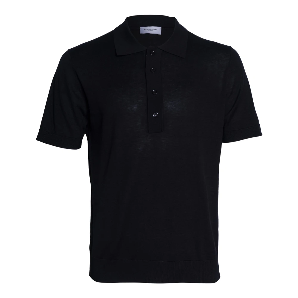 Paolo Pecora Black Polo Shirts, Male, L, Polo A Quattro Bottoni