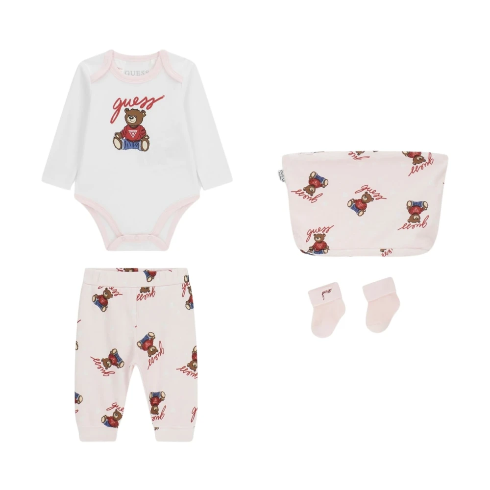 Guess Unisex Kids Pink Kids Sets, 9 M, 4-Piece Cotton Set