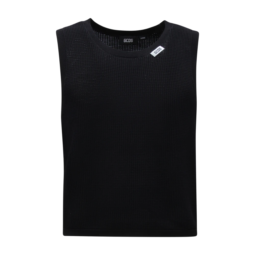 Gcds Men's Black Open Knit Tank Top In