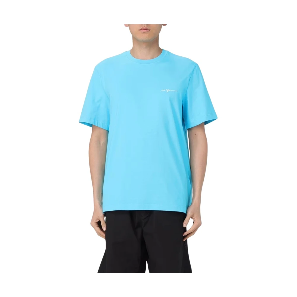 Msgm Men's Blue T-Shirts, S, Cotton T-Shirt For