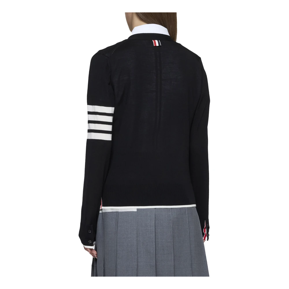 Thom Browne Zwarte Cardigan Sweater met Strepen Black Dames