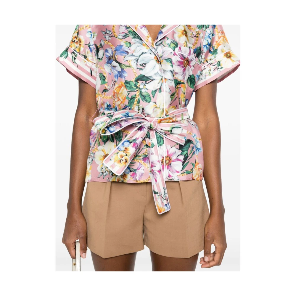 Dolce & Gabbana Rose Pink Overhemd met Tailleband Multicolor Dames