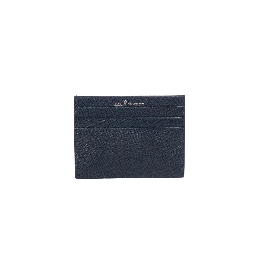 Kiton Leren Creditcardhouder Blue Heren