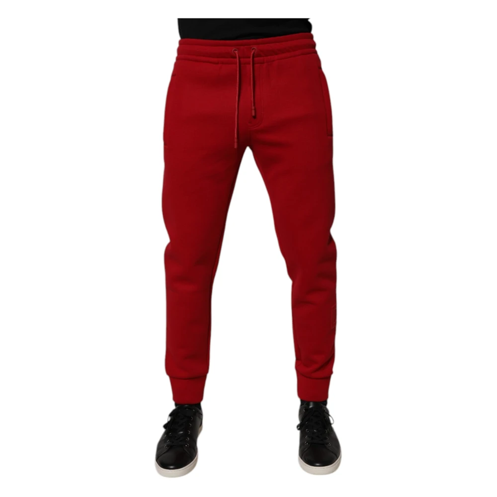 Dolce & Gabbana Men's Red Cotton Jogger Trousers Extra Small