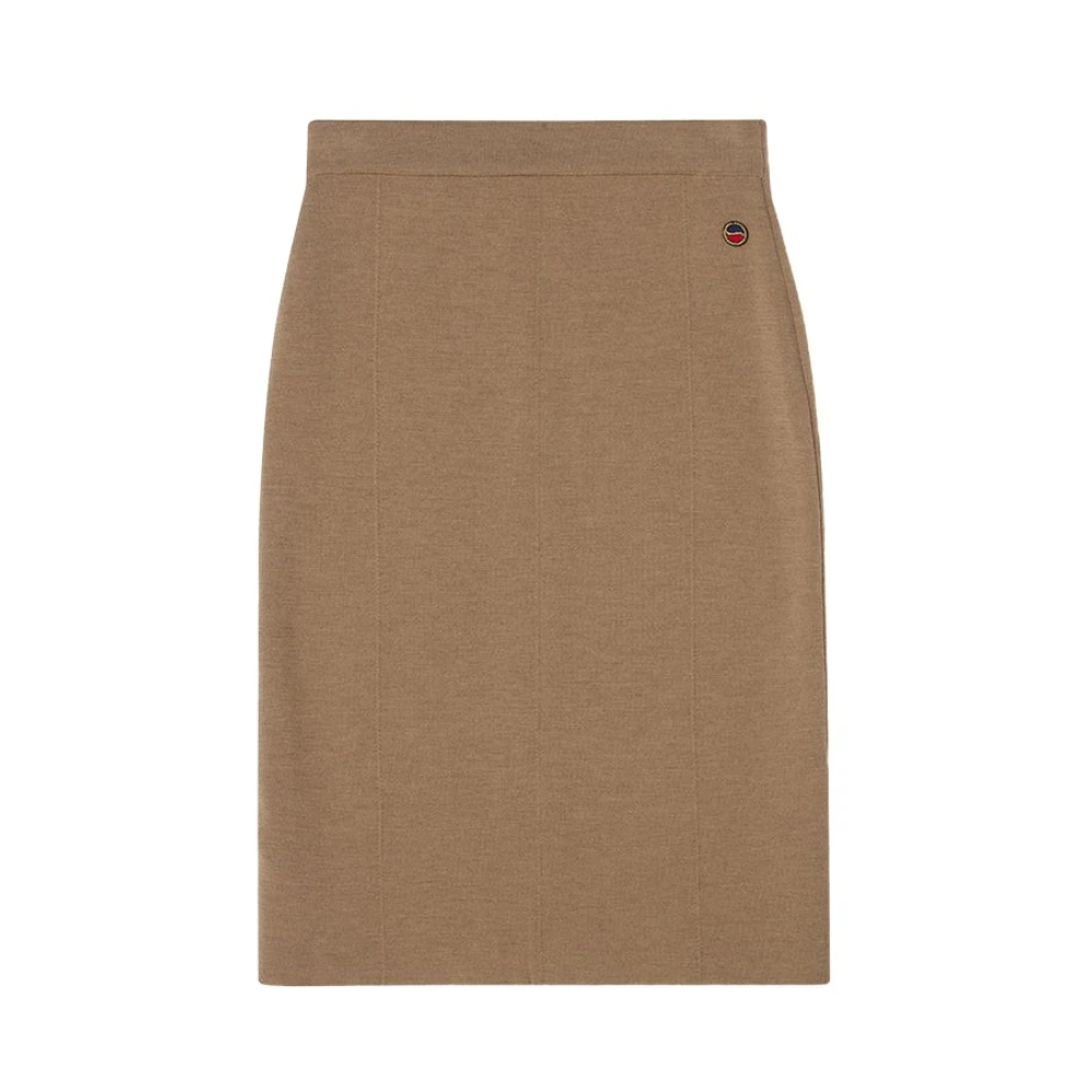 Busnel Merino Wol Gebreide Rok met Achtersplit Beige Dames