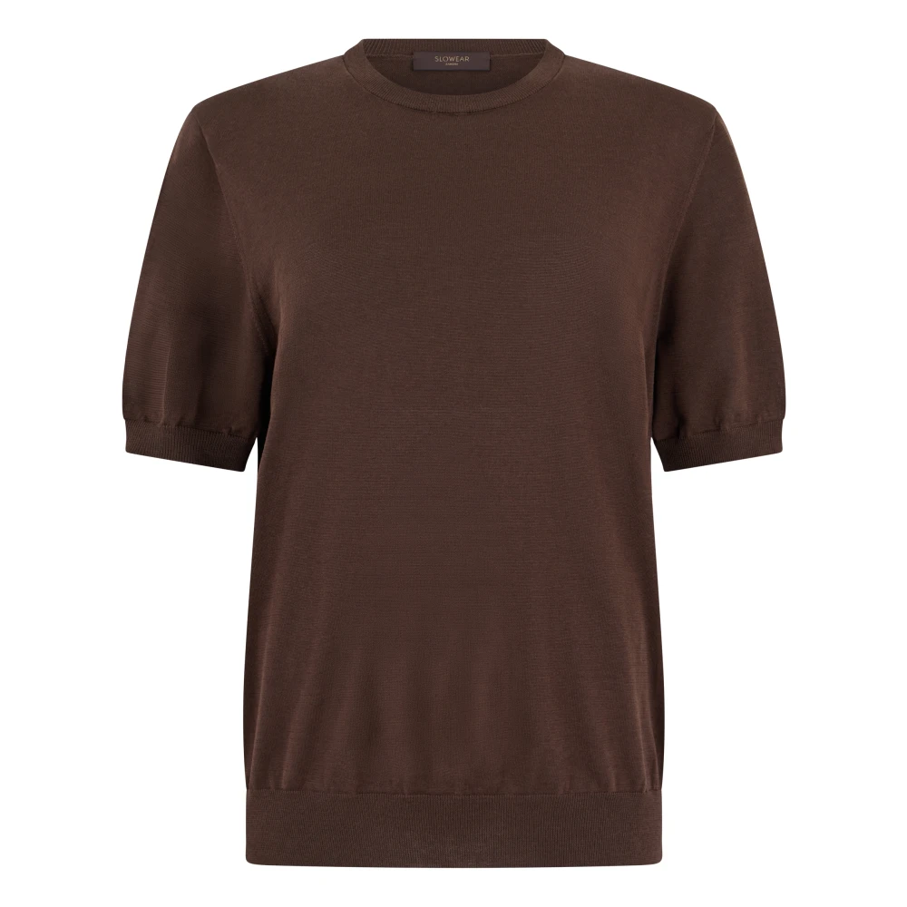 Slowear Brown Round-Neck Knitwear, Male, 2XL, Short-Sleeve Jumper