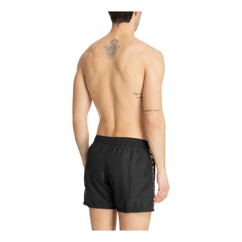 Balmain Trekkoord Zwemshorts Effen Logo Zakken Black Heren