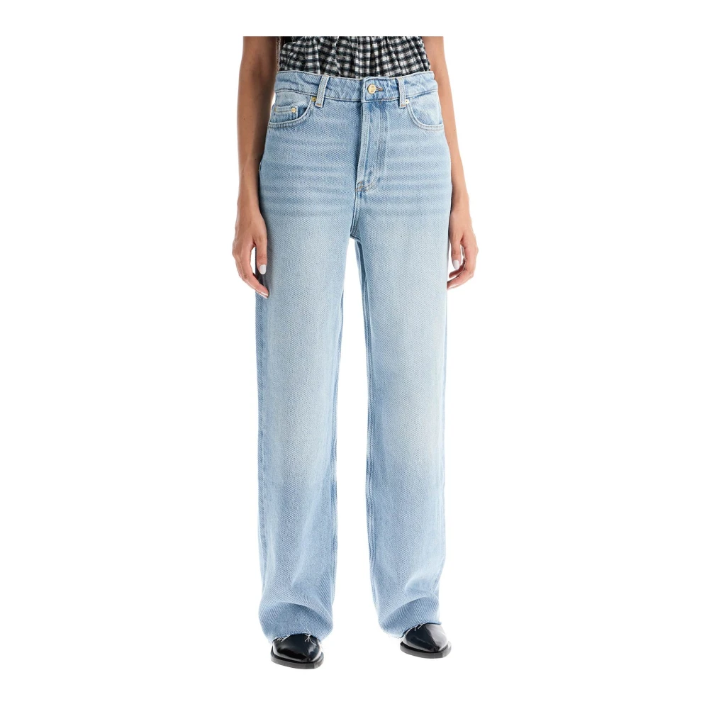 Ganni Relaxed Straight Leg Denim Jeans Blue Dames
