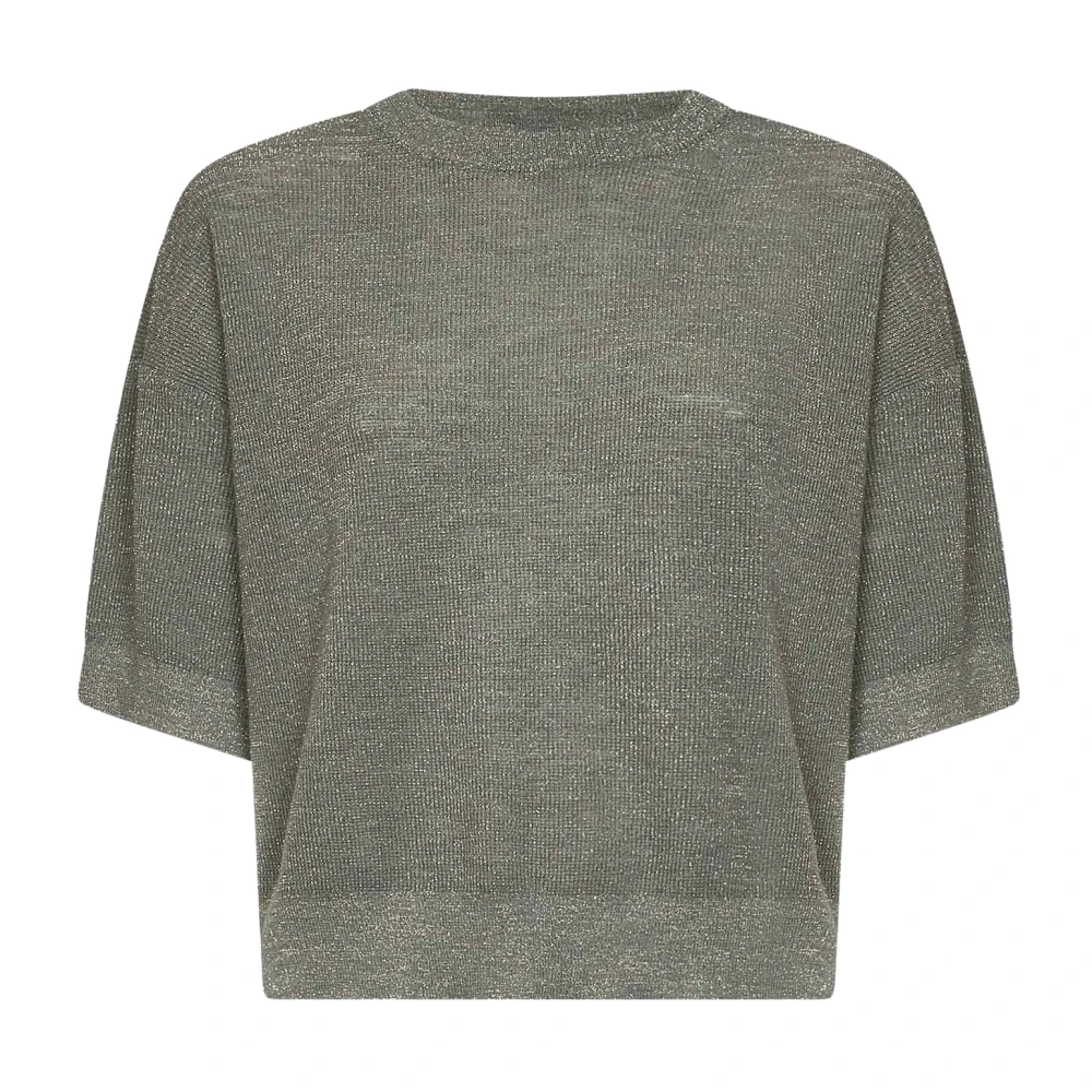 Brunello Cucinelli Women's Green Round-Neck Knitwear, Xl, Ribbed Crewneck Jumper