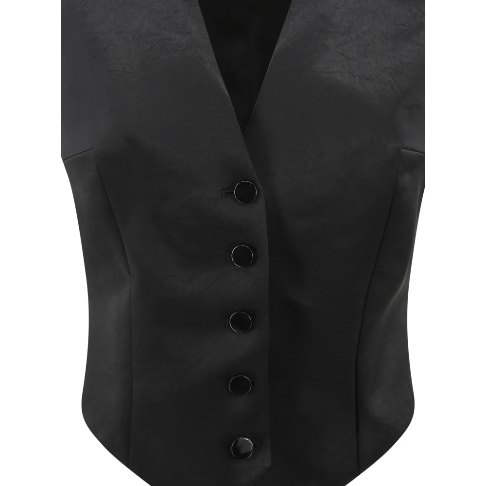 Philosophy di Lorenzo Serafini Zwarte Satijnen V-Hals Mouwloze Jas Black Dames