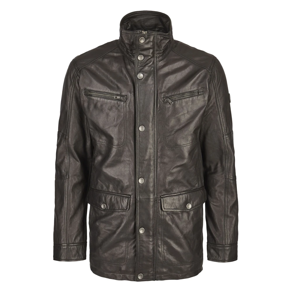 Bugatti Heren Leren Parka Jas Budavid Black Heren