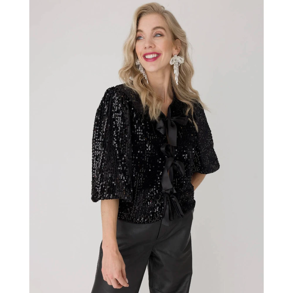 Anna Van Toor Lange mouw blouse in stijl 74a05-03501 Black Dames