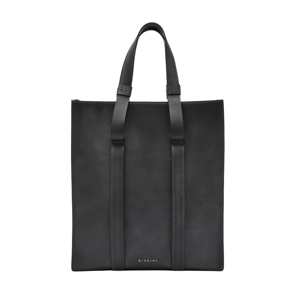 Biagini Zwarte Leren Shopper Black Heren