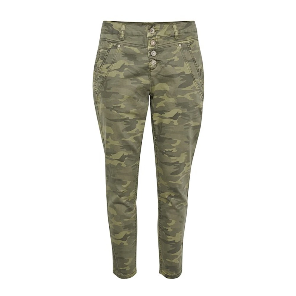 Cream Women's Gray Skinny Trousers, W29, Green Camo Twill Cropped Trousers