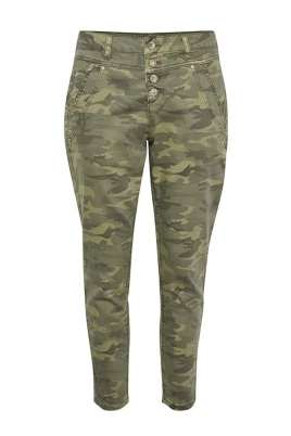 Grön Camo Twill Cropped Byxor