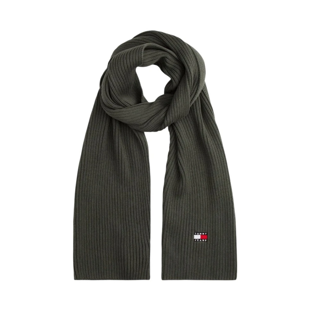 Tommy Hilfiger Men's Green Winter Scarves, One Size, Heritage Logo Rib-Knit Scarf
