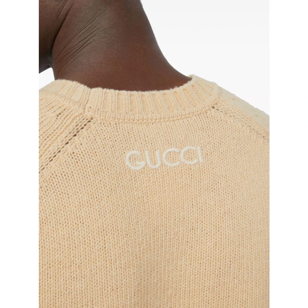 Gucci Beige Trui met Logo Borduursel Beige Heren