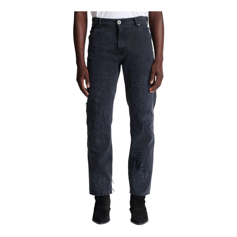 Balmain Straight Distressed Repaired Jeans Black Heren