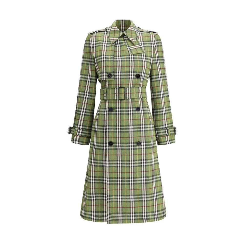 Burberry Women's Green Trench Coats, 2XS, Check Archive Coat