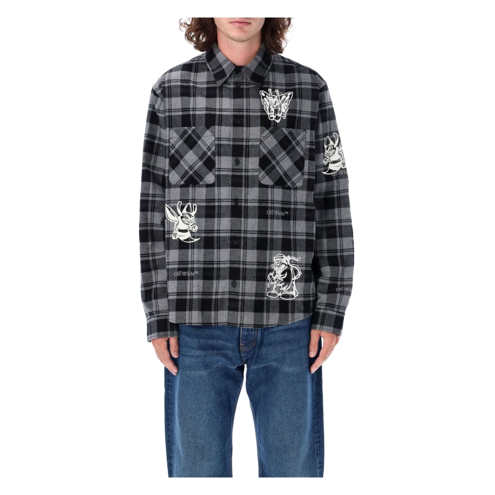 Off White Karaktercontrole Flanellen Shirt Zwart Wit Black Heren