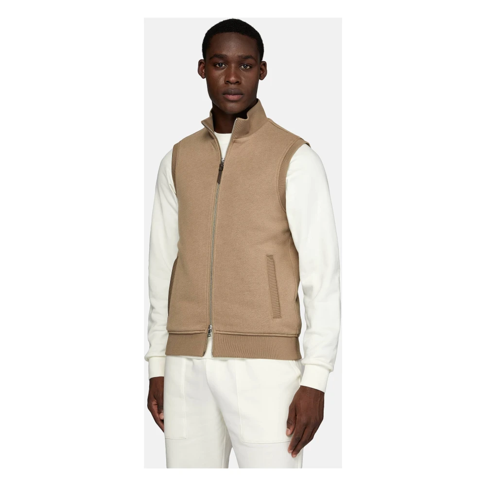 Boggi Milano Gewatteerde Mouwloze Sweatshirt van Katoen en Tencel Beige Heren