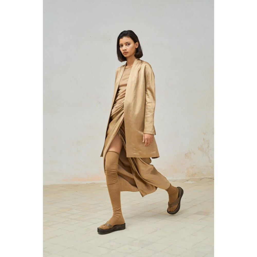Cortana Linnen en Viscose Lange Jas Cacao Yellow Dames