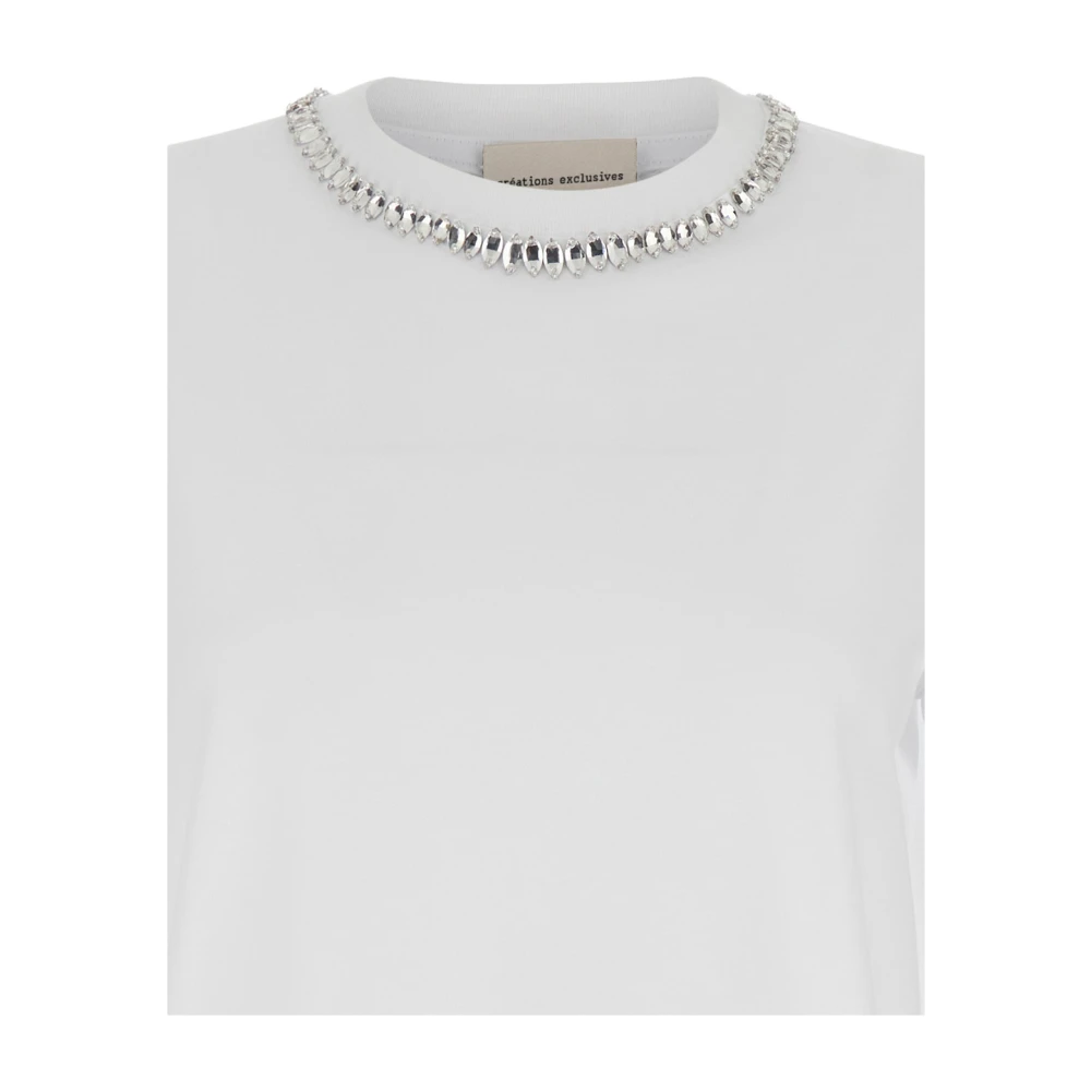 Semicouture Witte ronde hals T-shirt met metalen decoraties White Dames