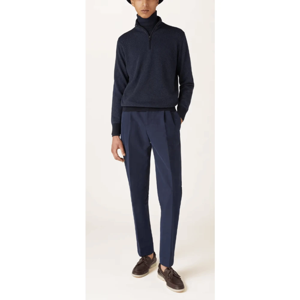 Loro Piana Blauwe Cashmere Trui met Rits Blue Heren