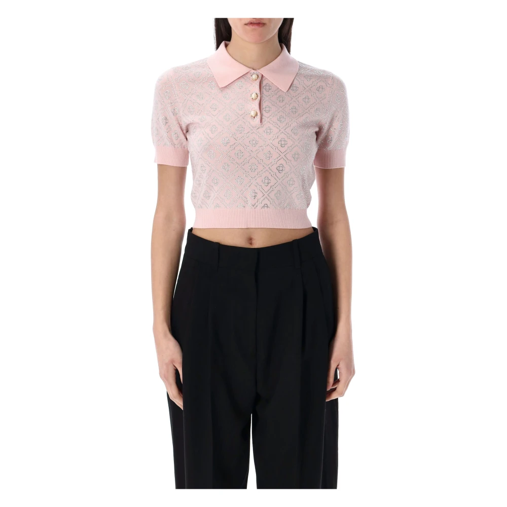 Casablanca Roze Crystal Monogram Gebreide Poloshirt Pink Dames