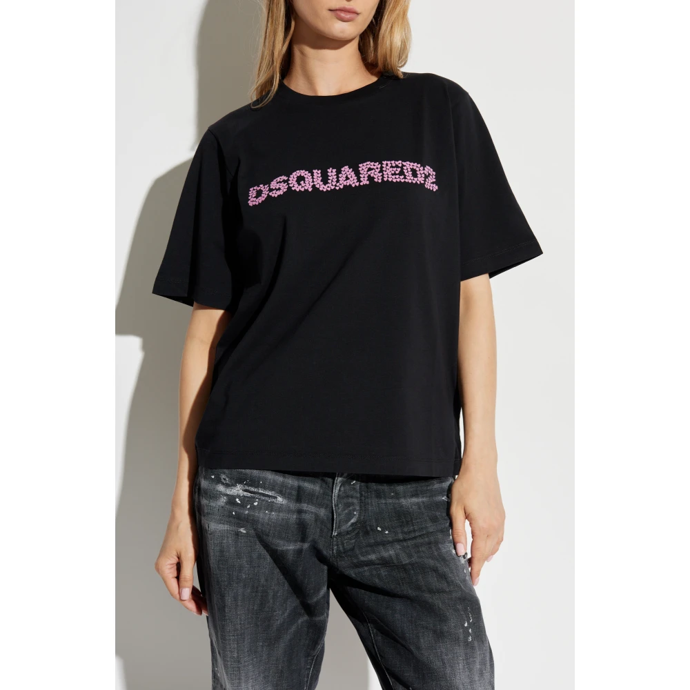 Dsquared2 T-shirt met logo Black Dames