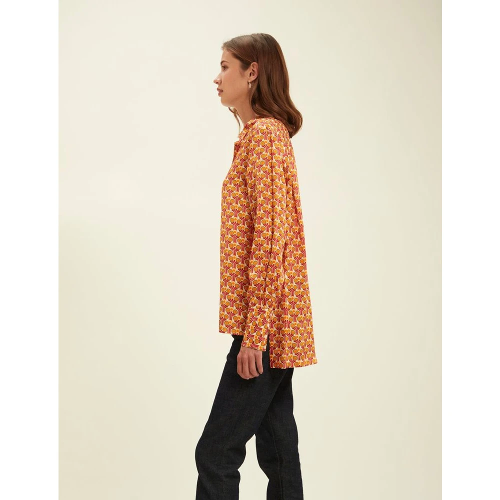Ines De La Fressange Paris Rood Fountain Shirt Elegant Exclusief Patroon Orange Dames