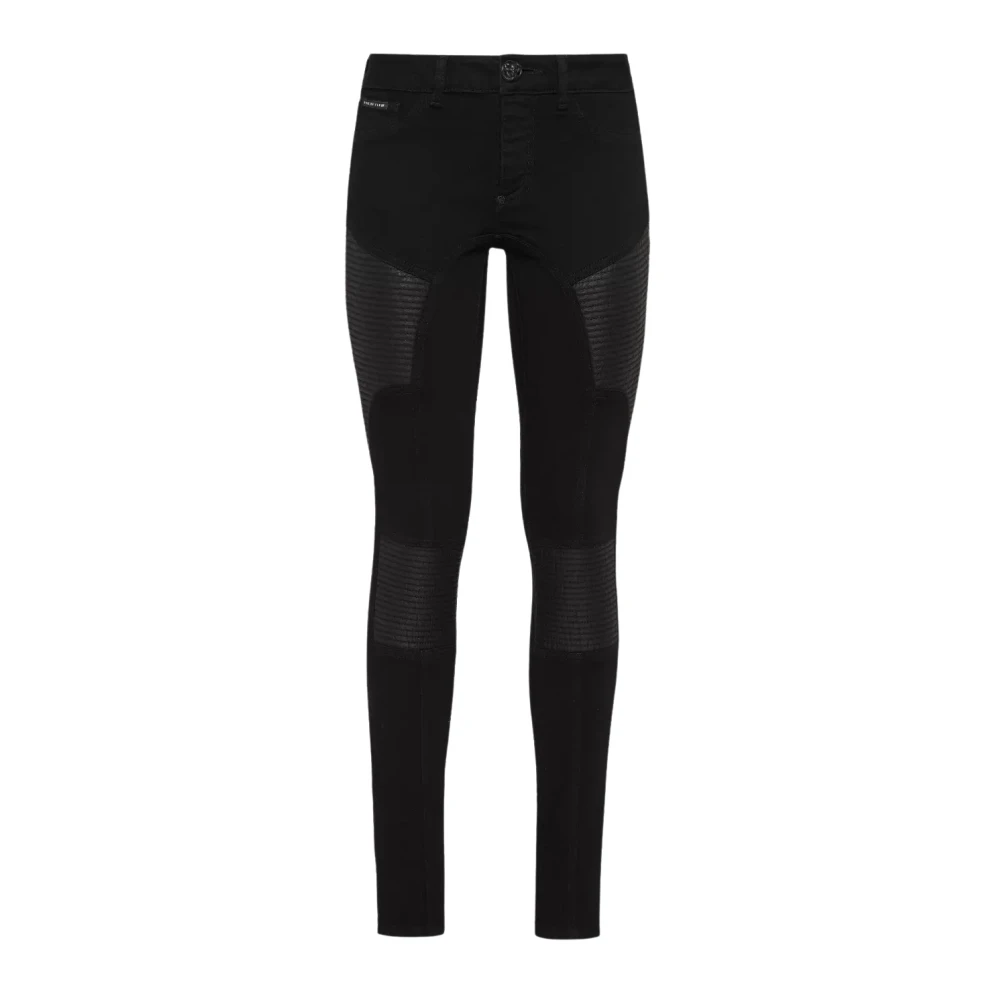 Philipp Plein Zwarte logo jeggings met decoratieve panelen Black Dames