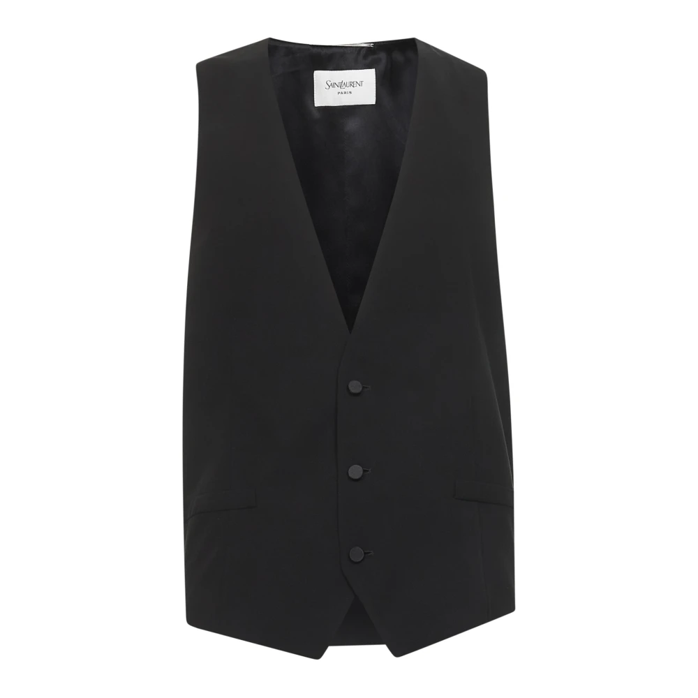 Saint Laurent Men's Black Waistcoats, M, Vest In Silk Crepe Muslin