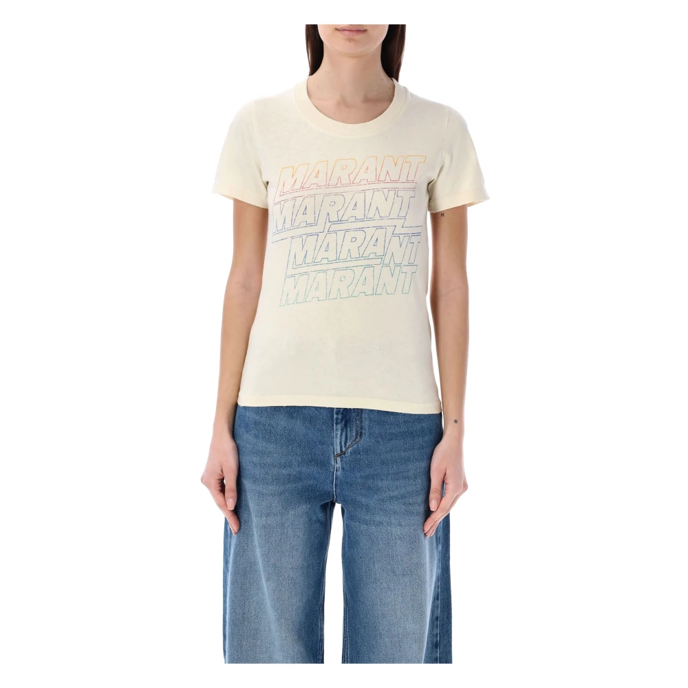 Isabel Marant Étoile Shirt met Logo Print en Distressed Details Beige Dames