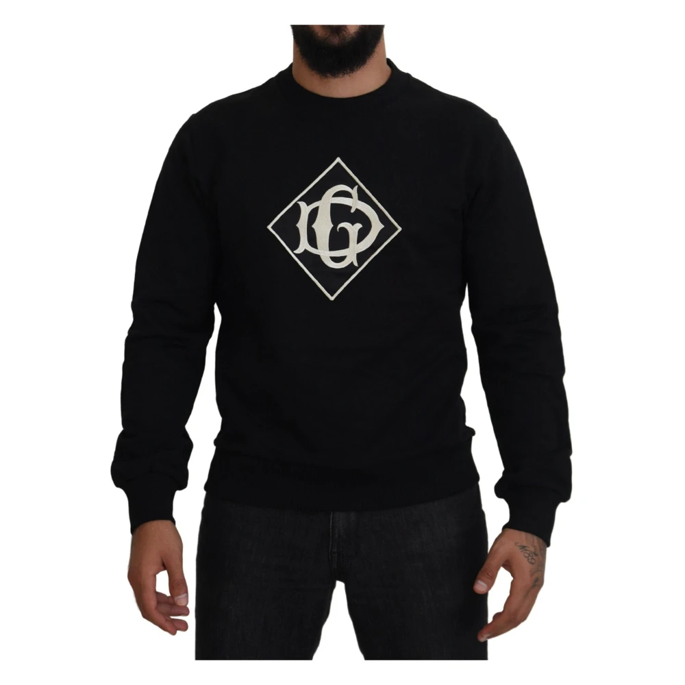 Dolce & Gabbana Zwarte DG Katoenen Pullover Sweatshirt Black Heren