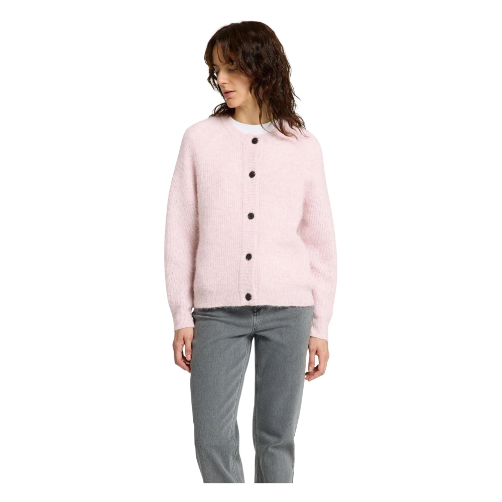 Rosa Strikket Kort Cardigan Genser