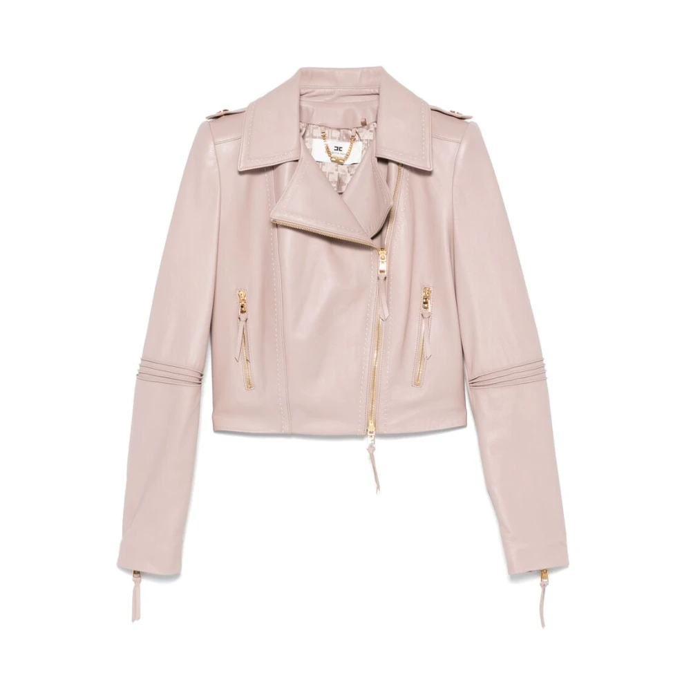 Elisabetta Franchi Beige Leren Buitenkleding met Ritssluiting Beige Dames