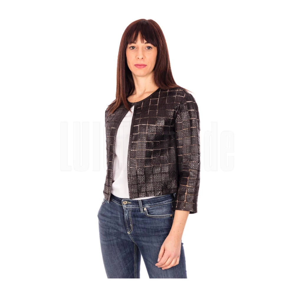 Suprema Suède Jas met Vierkant Patroon Black Dames