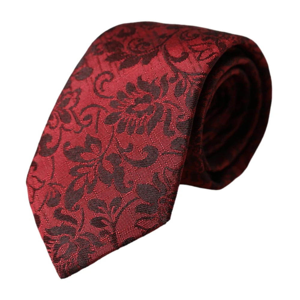 Dolce & Gabbana Rode Bloemen Brokaat Zijden Stropdas Red Heren